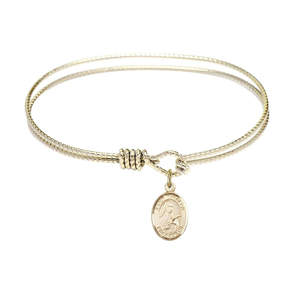 Bliss St. Theresa 14kt Gold Charm Twist Design Gold-plated Bangle Bracelet