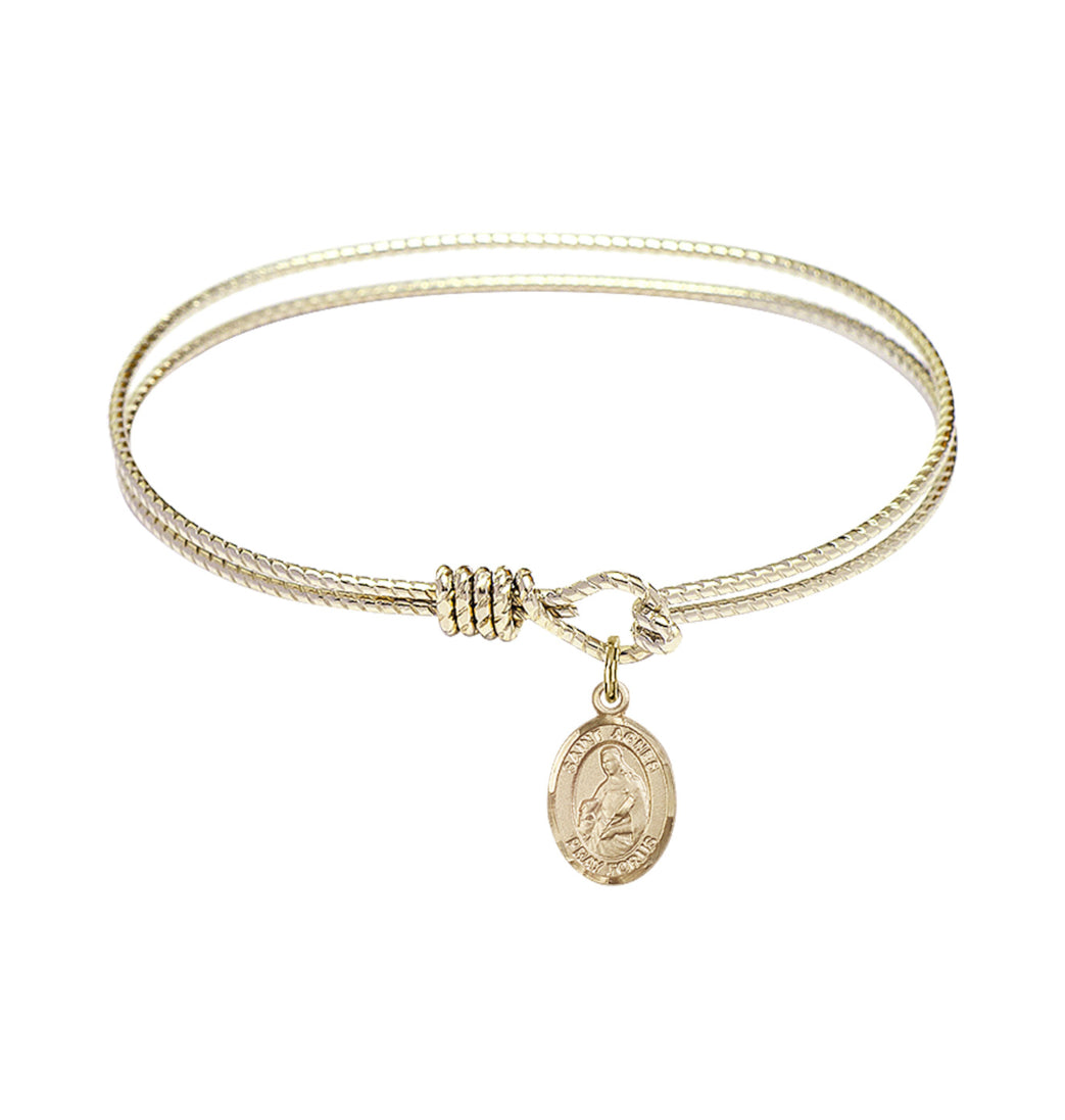 Bliss St Agnes of Rome Gold-filled Charm Twist Eye Hook Bangle Bracelet,