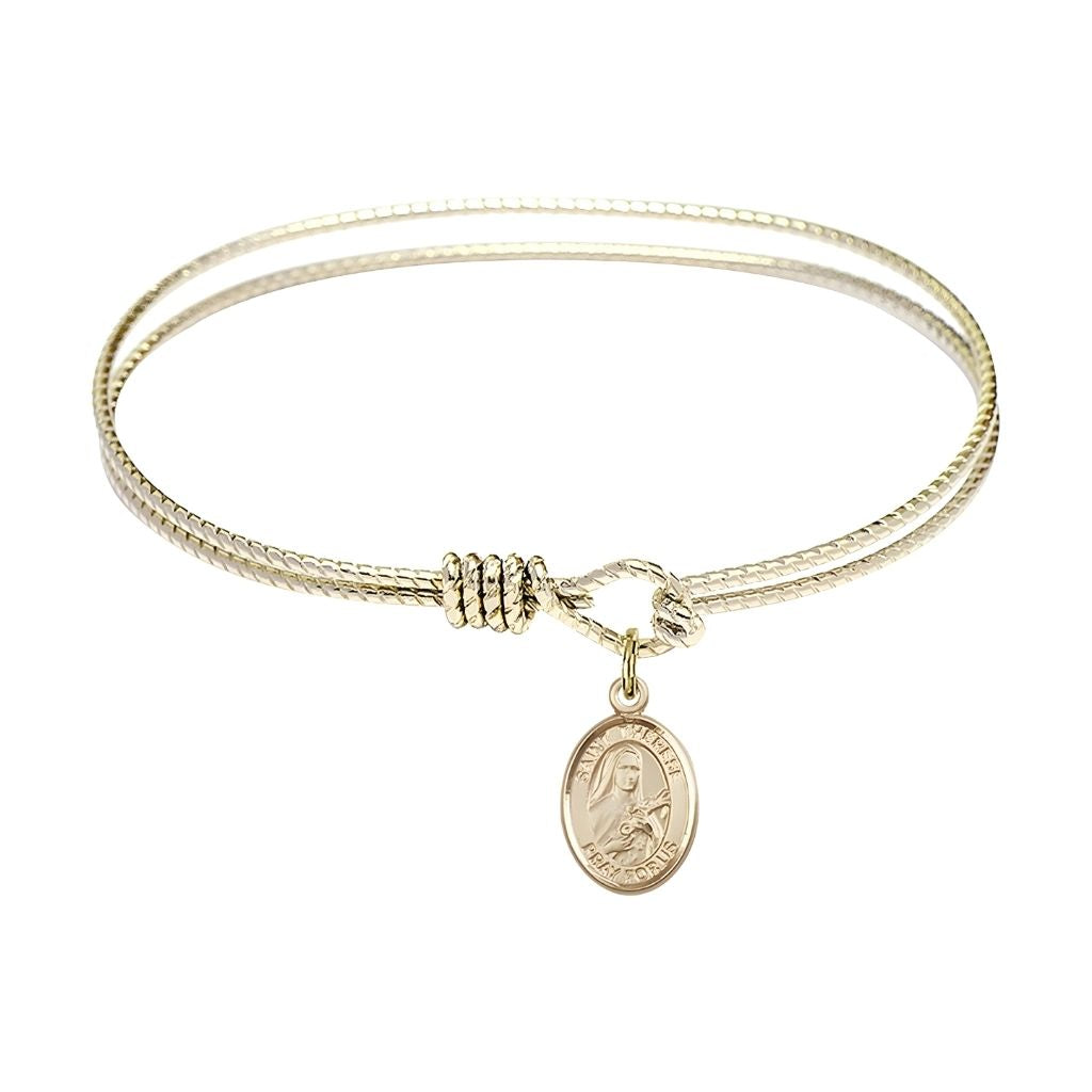 Bliss St. Therese of Lisieux Twist Design Gold-plated Bangle Bracelet with Gold-filled Medal
