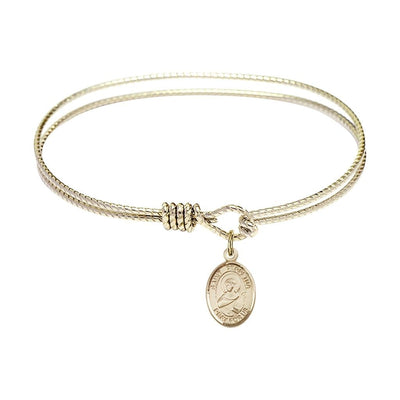 St. Perpetua 14kt Gold-filled Charm with a Twist Design Gold-Plated Bangle Bracelet, Charm Size: 1/2 x 1/4, Gift Box, Bliss Manufacturing