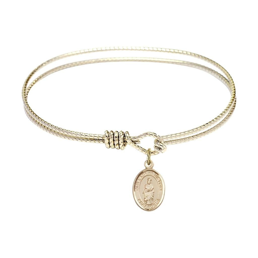 Bliss Our Lady of Victory 14kt Gold-filled Charm 1/2 x 1/4 Medal with Rhodium-plated Twist Design Bangle Bracelet