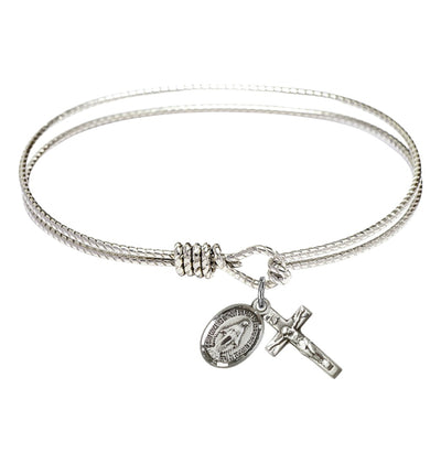 Sterling Silver Miraculous and Crucifix Twist Eye Hook Bangle Bracelet, Bliss Manufacturing