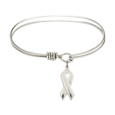 Sterling Silver Cancer Awareness Charm with Twist Oval Eye Hook Bangle Bracelet, Bliss Manufacturing
