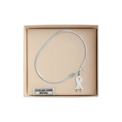 Sterling Silver Cancer Awareness Twist Oval Eye Hook Bangle Bracelet in Box, Bliss Manufacturing