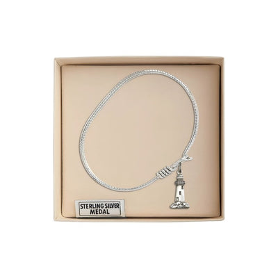 Sterling Silver Lighthouse Twist Oval Eye Hook Bangle Bracelet in Box, Bliss Manufacturing