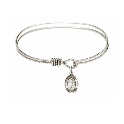St. Ann Sterling Silver Charm with a Twist Design Rhodium Plated Bangle Bracelet, Charm Size: 1/2 x 1/4, Gift Box, Bliss Manufacturing