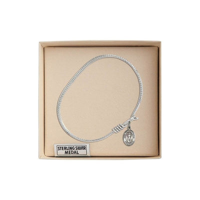 St. Francis of Assisi Sterling Silver Charm Twist Design Plated Bangle Bracelet in Gift Box, Bliss Manufacturing