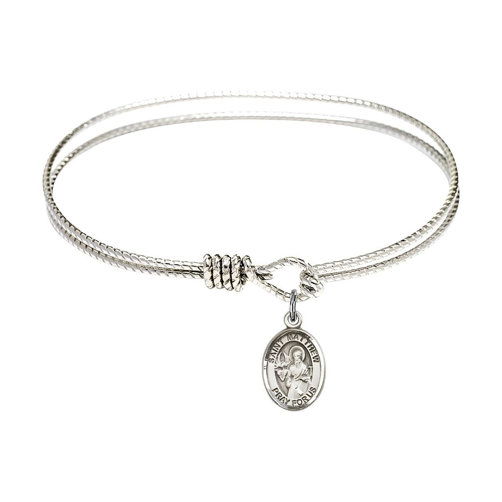 St. Matthew the Apostle Sterling Silver Charm with Twist Design Plated Bangle Bracelet