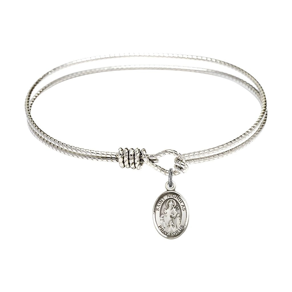 Bliss St. Nicholas Twist Design Plated Bangle Bracelet with Sterling Silver Charm