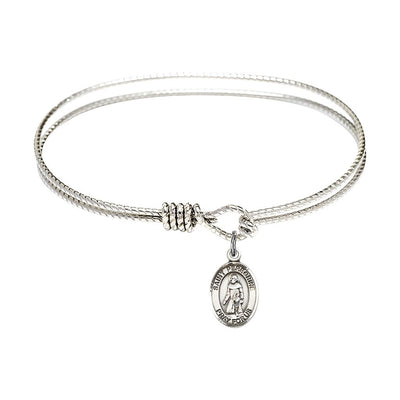 St. Peregrine Laziosi Sterling Silver Charm with a Twist Design Rhodium Plated Bangle Bracelet, Charm Size: 1/2 x 1/4, Gift Box, Bliss Manufacturing