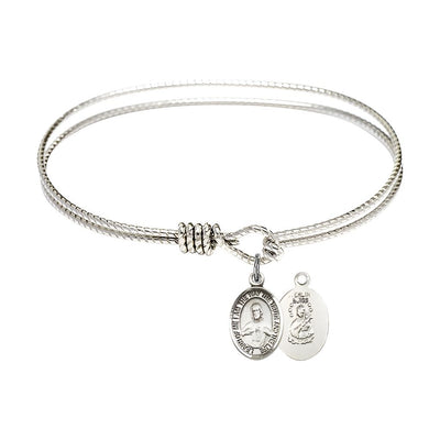 Scapular Sacred Heart of Jesus and Our Lady of Mount Carmel Sterling Silver Charm with a Twist Design Rhodium Plated Bangle Bracelet, Charm Size: 1/2 x 1/4, Gift Box, Bliss Manufacturing