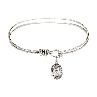 St. Teresa of Avila Sterling Silver Charm and Rhodium-plated Twist Design Bangle Bracelet, Bliss Manufacturing
