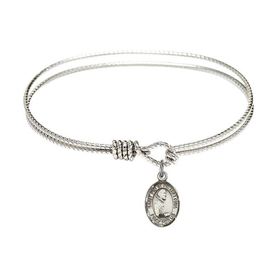 Sterling Silver Padre Pio of Pietrelcina Twist Design Rhodium-plated Bangle Bracelet, Bliss Manufacturing