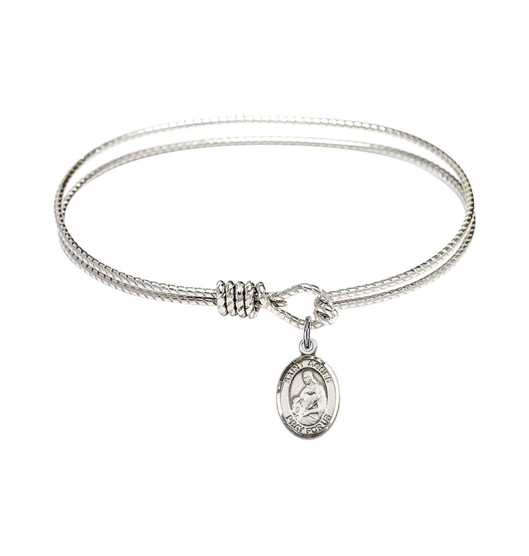 Bliss St Agnes of Rome Sterling Silver Charm Twist Eye Hook Bangle Bracelet,