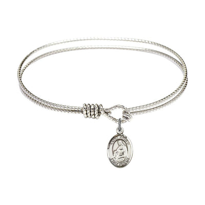 St Agnes of Rome Sterling Silver Charm Twist Eye Hook Bangle Bracelet, Bliss Manufacturing