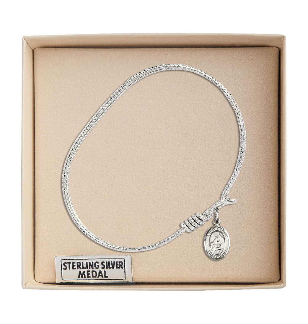 Bliss St Agnes of Rome Sterling Silver Charm Twist Eye Hook Bangle Bracelet in Box,