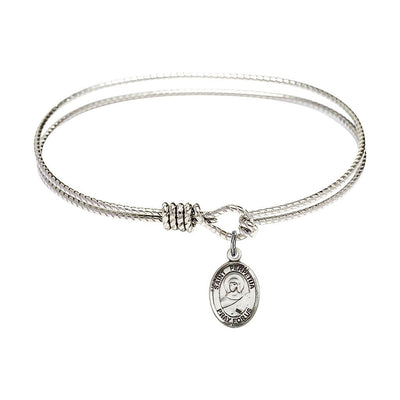 St. Perpetua Sterling Silver Charm with a Twist Design Rhodium Plated Bangle Bracelet, Charm Size: 1/2 x 1/4, Gift Box, Bliss Manufacturing