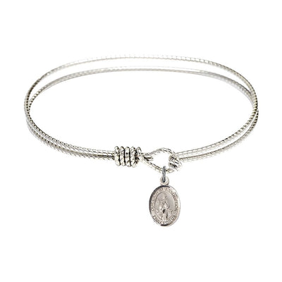 Our Lady of Assumption Twist Design Bangle Bracelet, sterling silver charm measures 1/2 by 1/4 inch, Bliss Manufacturing