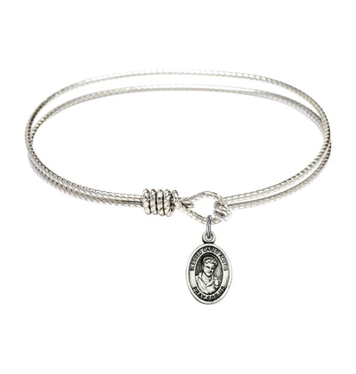St. Carlo Acutis Sterling Charm Twist Eye Hook Bangle Bracelet, Bliss Manufacturing