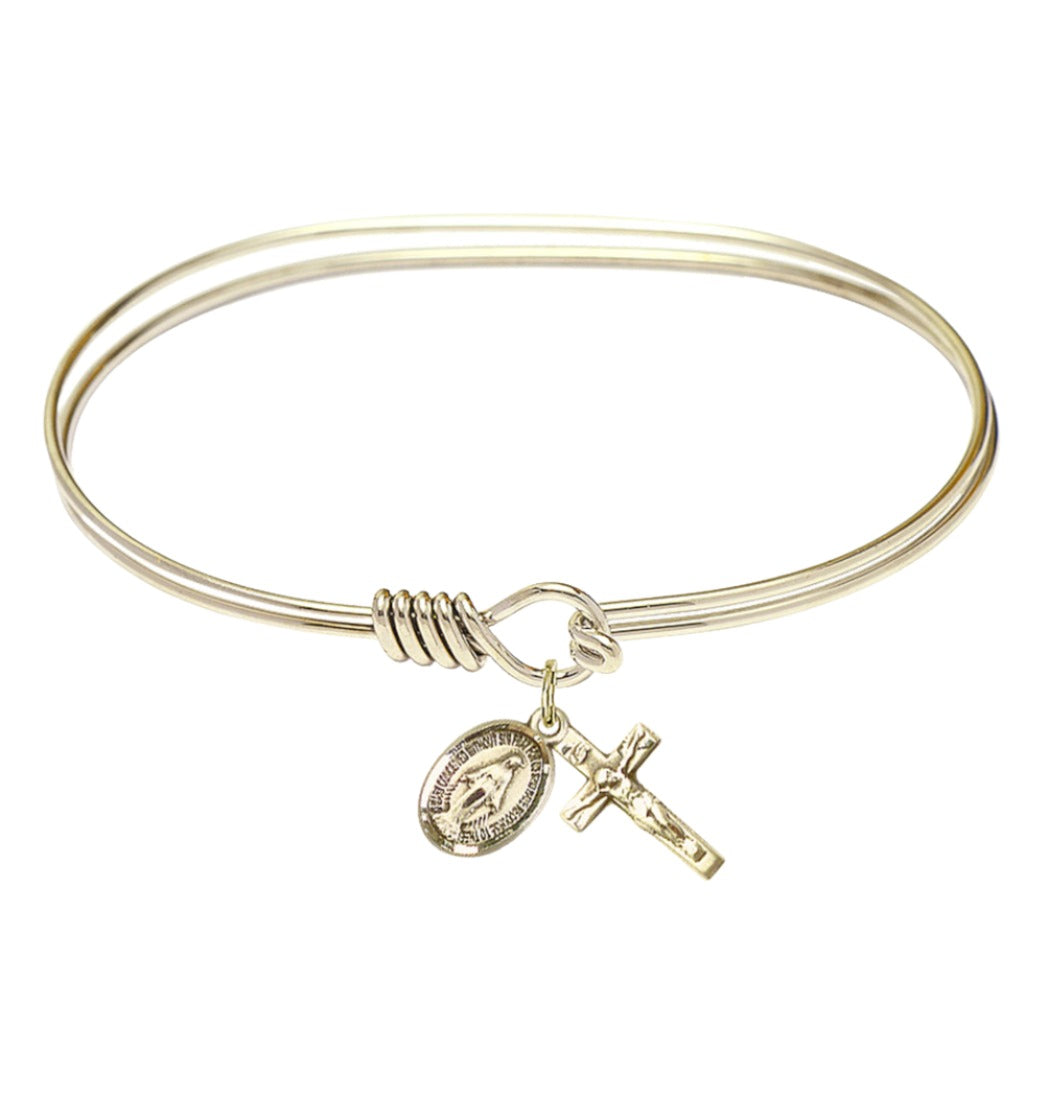 Bliss Gold-filled Miraculous and Crucifix Oval Eye Hook Bangle Bracelet