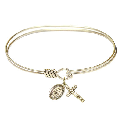 Gold-filled Miraculous and Crucifix Oval Eye Hook Bangle Bracelet, Bliss Manufacturing