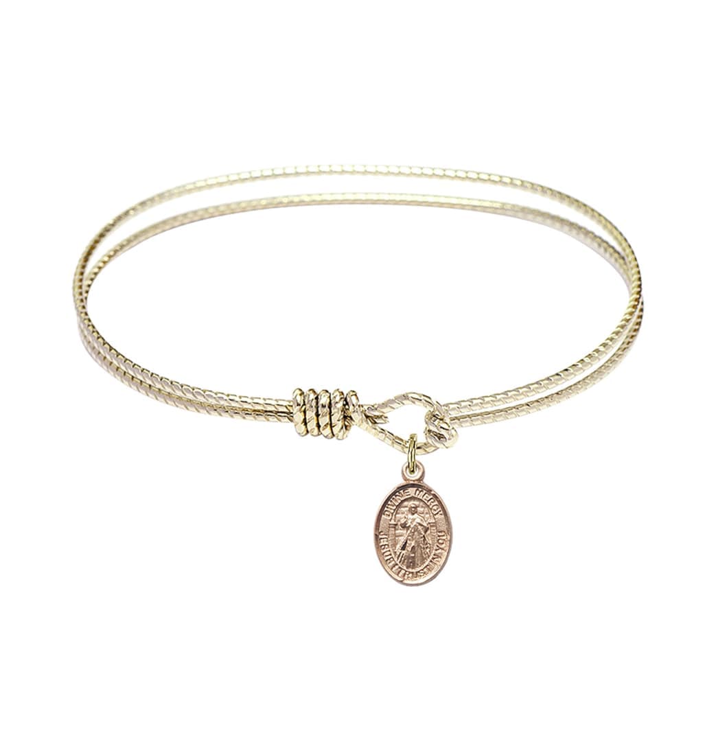 Bliss Jesus Divine Mercy Twist Eye Hook Bangle Bracelet with a Gold-filled Charm,