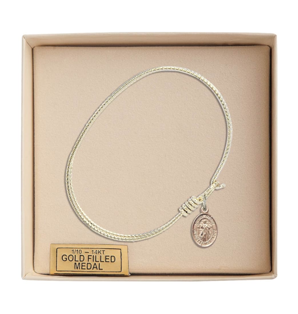 Bliss Jesus Divine Mercy Twist Eye Hook Bangle Bracelet with a Gold-filled Charm in a Gift Box,