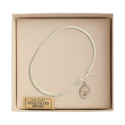 Divine Mercy gold-filled charm twist design bangle bracelet in box, Bliss Manufacturing