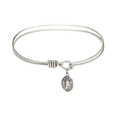 Divine Mercy sterling silver charm twist design bangle bracelet, Bliss Manufacturing
