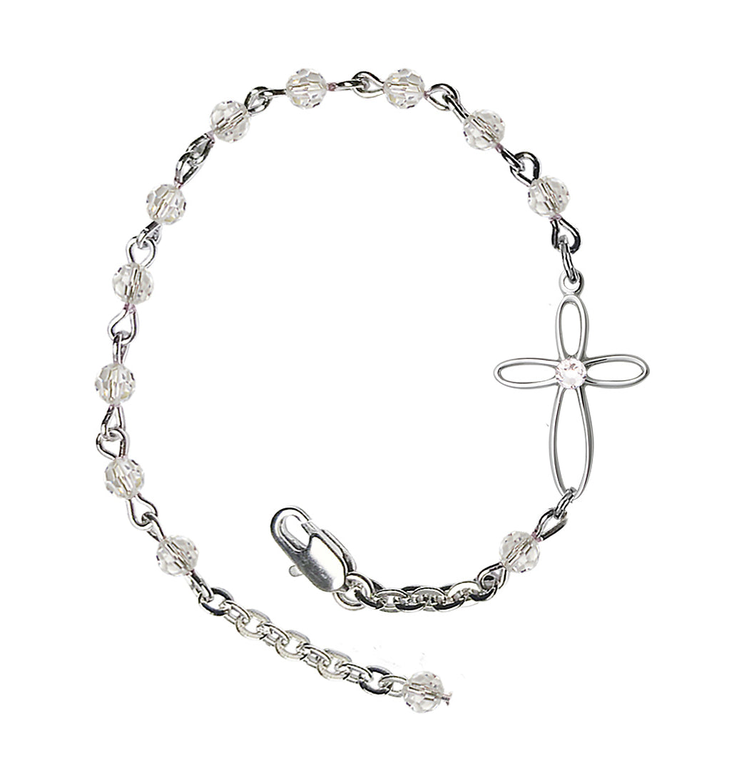 Bliss Birthstone Cross Silver-Plated 4mm Austrian Crystal Bracelet in Crystal,