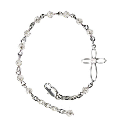 Birthstone Cross Silver-Plated 4mm Austrian Crystal Bracelet in Crystal, Bliss Manufacturing