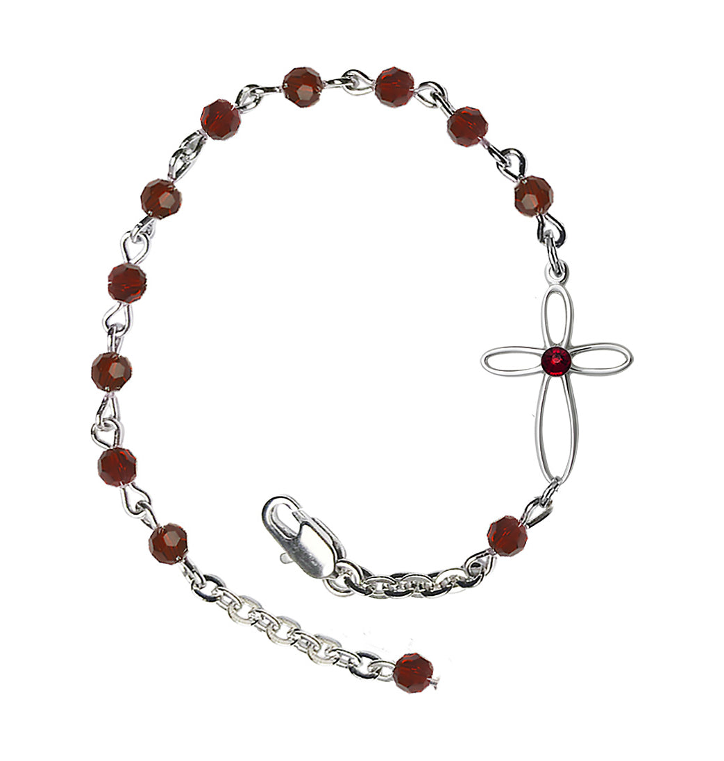 Bliss Birthstone Cross Silver-Plated 4mm Austrian Crystal Bracelet in Garnet,