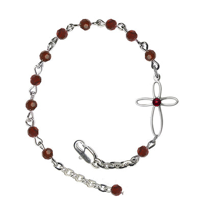 Birthstone Cross Silver-Plated 4mm Austrian Crystal Bracelet in Garnet, Bliss Manufacturing