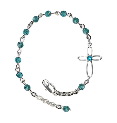 Birthstone Cross Silver-Plated 4mm Austrian Crystal Bracelet in Zircon, Bliss Manufacturing