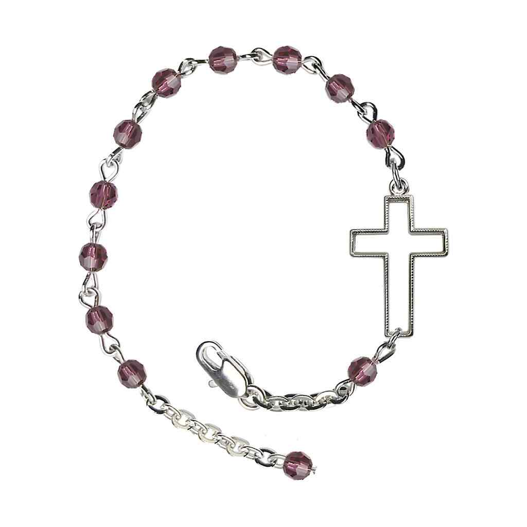 Side Cross Adjustable silver plated 4mm Austrian Crystal Bracelet in Amethyst, Bliss Manufacturing
