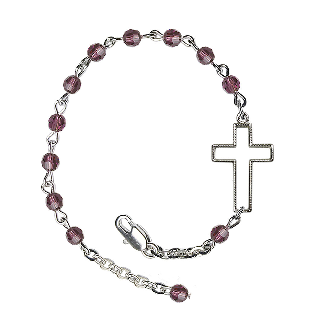 Bliss Side Cross Adjustable silver plated 4mm Austrian Crystal Bracelet in Amethyst,