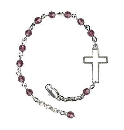 Side Cross Adjustable silver plated 4mm Austrian Crystal Bracelet in Amethyst, Bliss Manufacturing