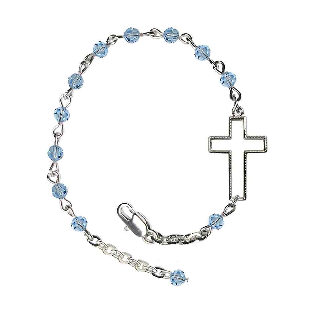 Side Cross Adjustable silver plated 4mm Austrian Crystal Bracelet in Aqua, Bliss Manufacturing