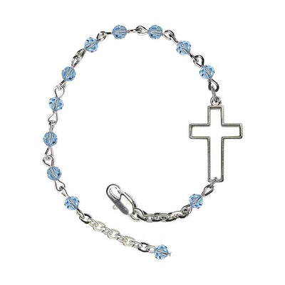 Side Cross Adjustable silver plated 4mm Austrian Crystal Bracelet in Aqua, Bliss Manufacturing