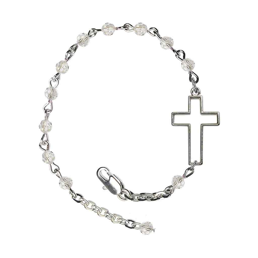 Side Cross Adjustable silver plated 4mm Austrian Crystal Bracelet in Crystal, Bliss Manufacturing