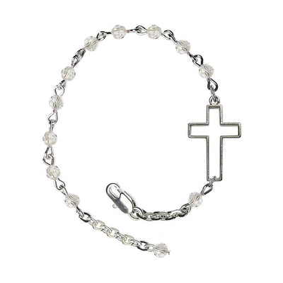 Side Cross Adjustable silver plated 4mm Austrian Crystal Bracelet in Crystal, Bliss Manufacturing