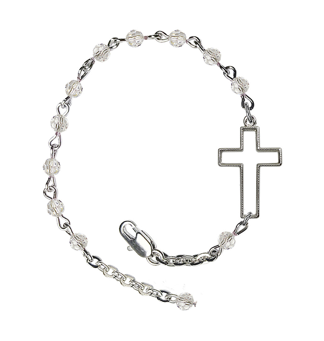 Bliss Side Cross Adjustable silver plated 4mm Austrian Crystal Bracelet in Crystal,