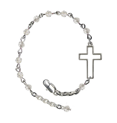 Side Cross Adjustable silver plated 4mm Austrian Crystal Bracelet in Crystal, Bliss Manufacturing