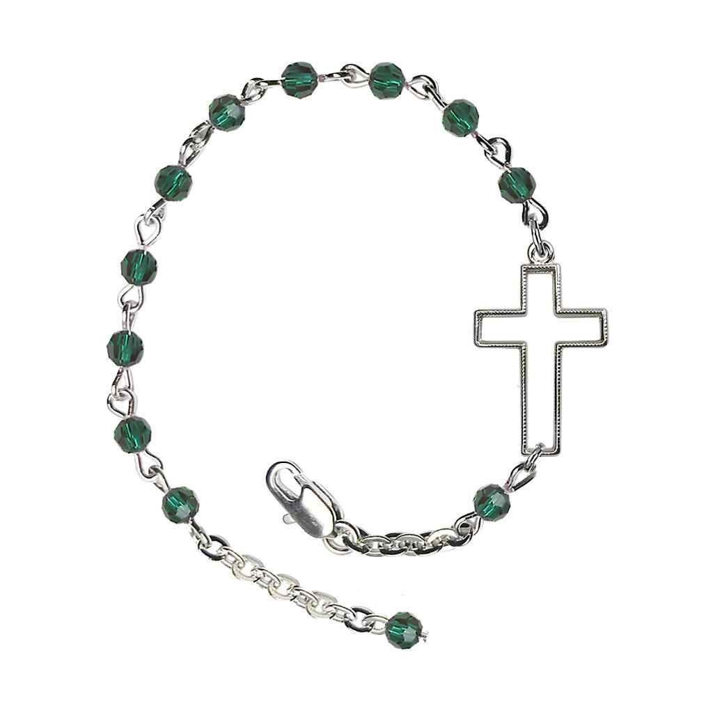 Side Cross Adjustable silver plated 4mm Austrian Crystal Bracelet in Emerald, Bliss Manufacturing