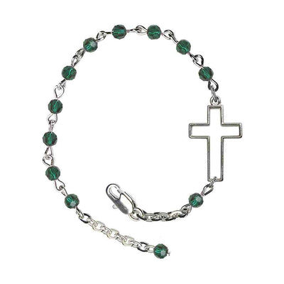 Side Cross Adjustable silver plated 4mm Austrian Crystal Bracelet in Emerald, Bliss Manufacturing