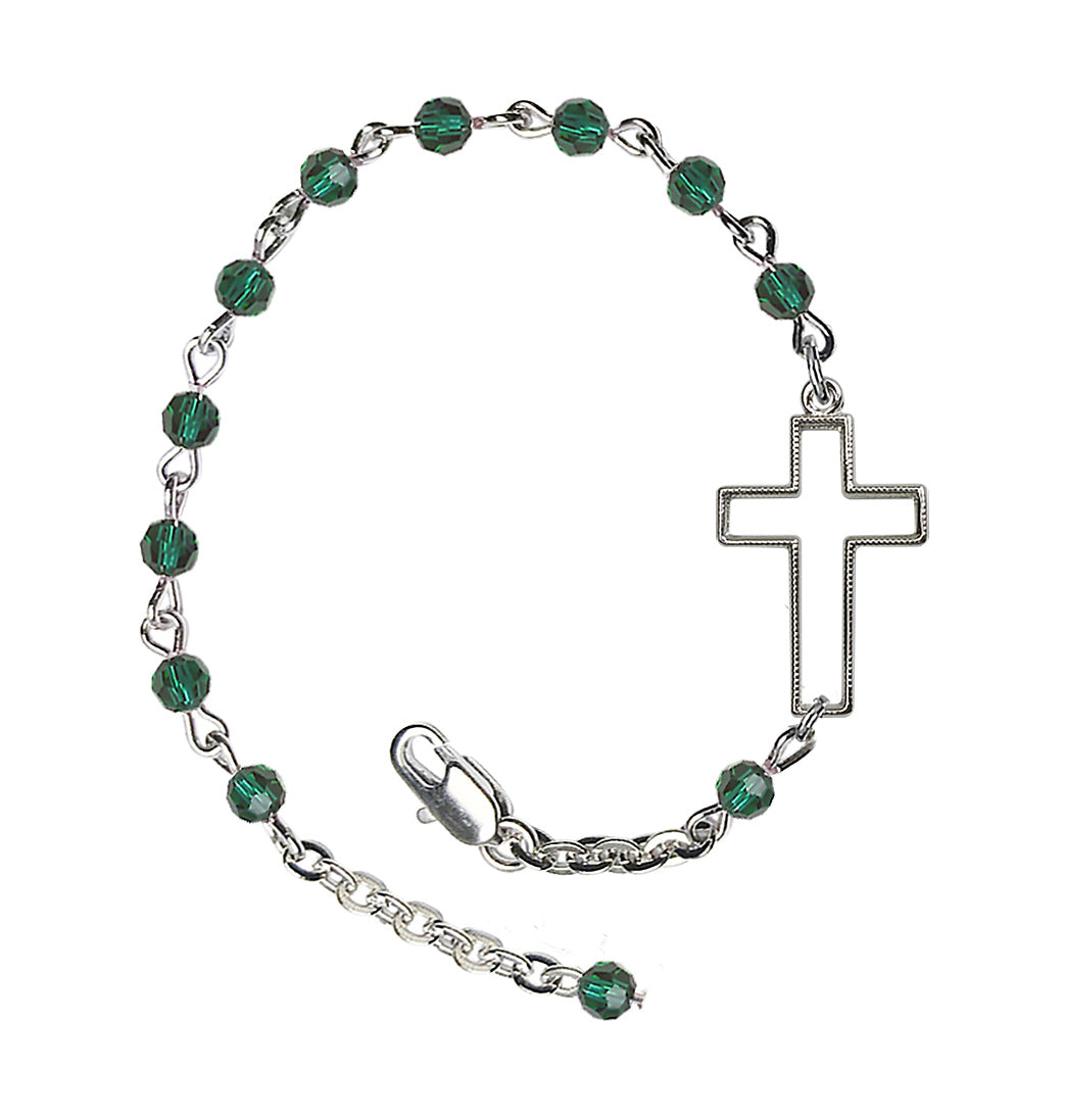 Bliss Side Cross Adjustable silver plated 4mm Austrian Crystal Bracelet in Emerald,