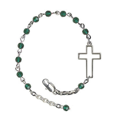 Side Cross Adjustable silver plated 4mm Austrian Crystal Bracelet in Emerald, Bliss Manufacturing