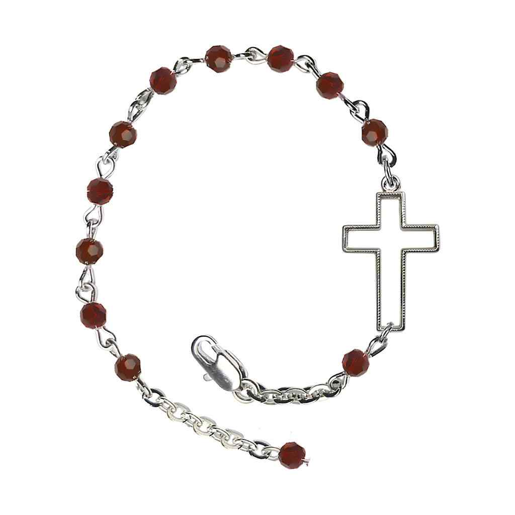 Side Cross Adjustable silver plated 4mm Austrian Crystal Bracelet in Garnet, Bliss Manufacturing