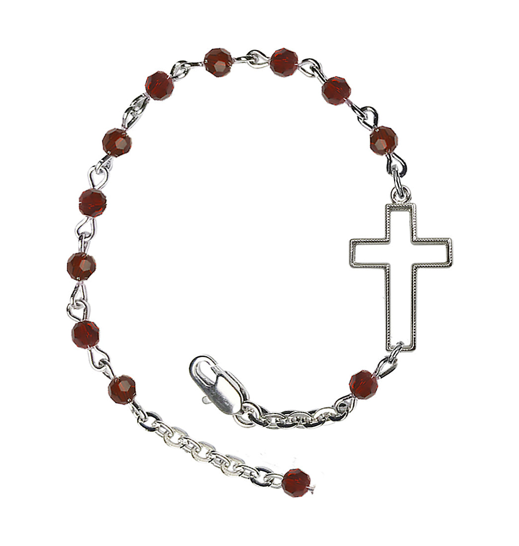 Bliss Side Cross Adjustable silver plated 4mm Austrian Crystal Bracelet in Garnet,