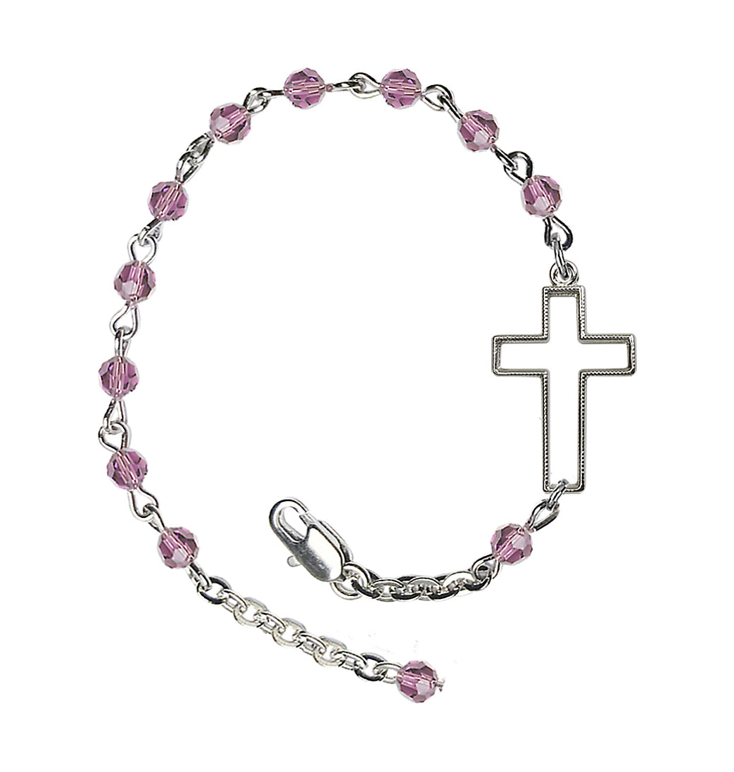 Bliss Side Cross Adjustable silver plated 4mm Austrian Crystal Bracelet in Light Amethyst,